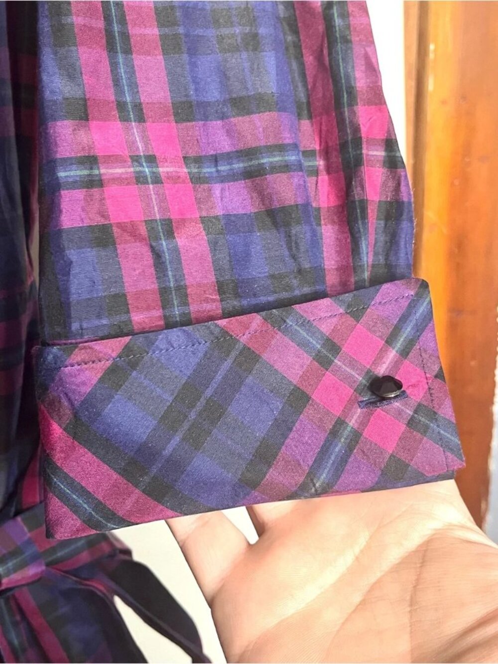 NWT Talbots Silk & Cotton Taffeta Plaid Belted Shirt Dress Sz 6 - Picture 4 of 5